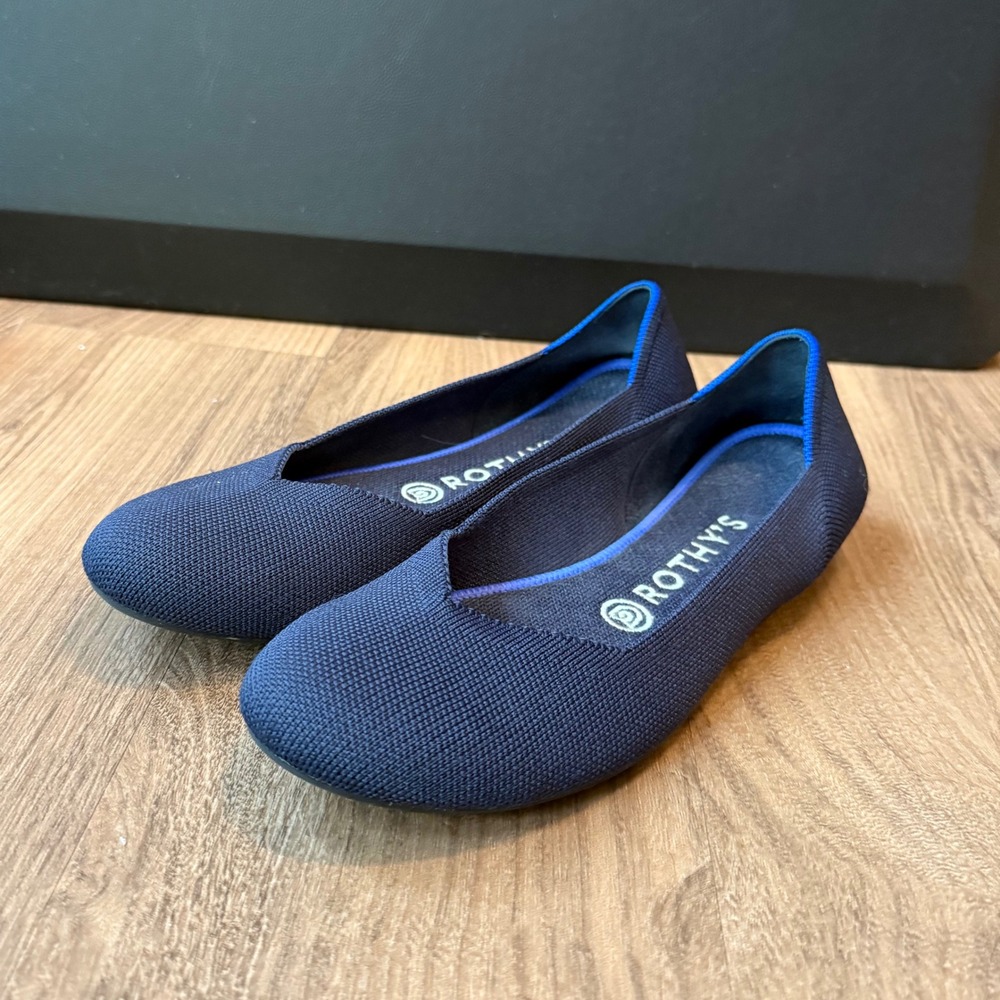 Rothys Flats Navy Night Blue Round Toe Washable Shoes Womens 8.5